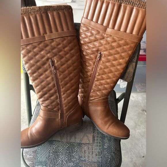 Just Fab Brown Knee Quilted Boots - Picture 4 of 16